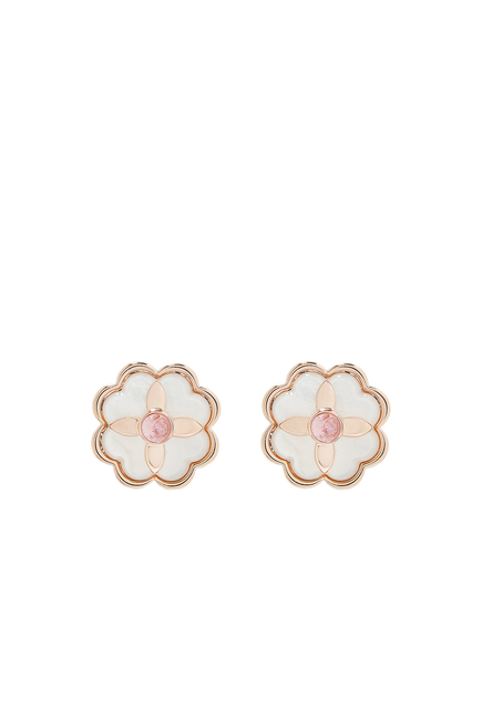 Heritage Bloom Stud Earrings, Plated Metal With Cubic Zirconia & Mother of Pearls